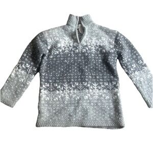 Vintage Fair Isle Quarter Zip Sweater Medium Grey Ski Heavyweight Pullover